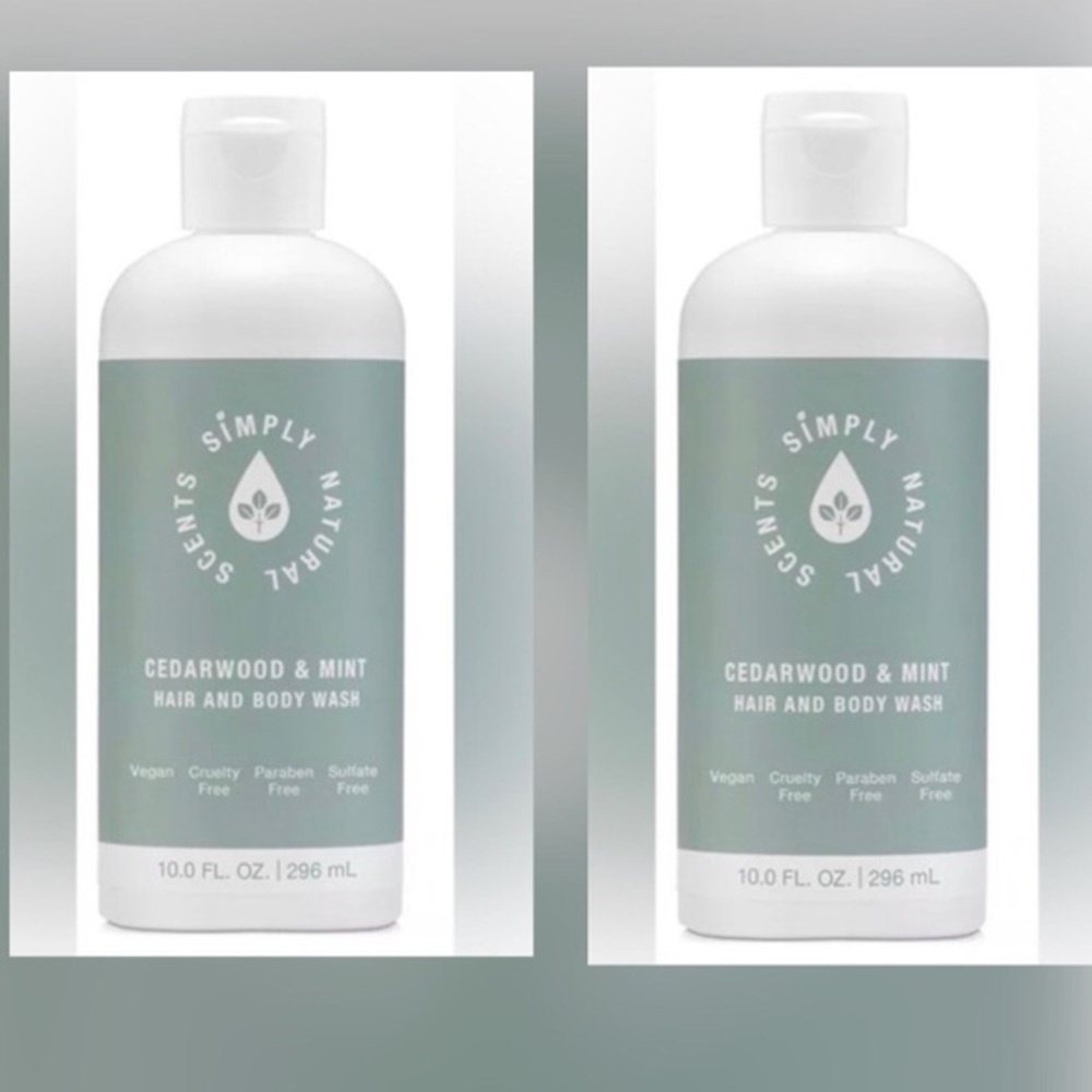 2 pack SIMPLY NATURAL SCENTS cedar wood & mint Hair & Body Wash. new